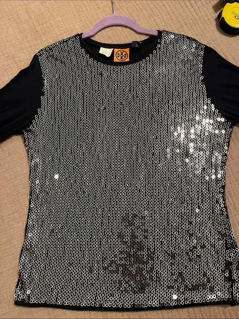 Tory Burch Navy Blue Top with Silver Sequins